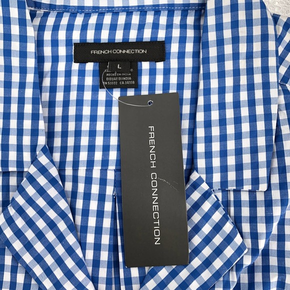 French Connection NEW Women Size Large Tatus Check Tie Front Shirt Short Sleeves - Picture 6 of 8